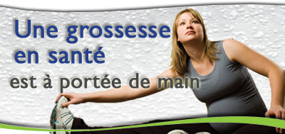 l'image d'une femme enceinte de l'exercice. Slogan sur l'image - Une grossesse en sant&eacute; est entre vos mains