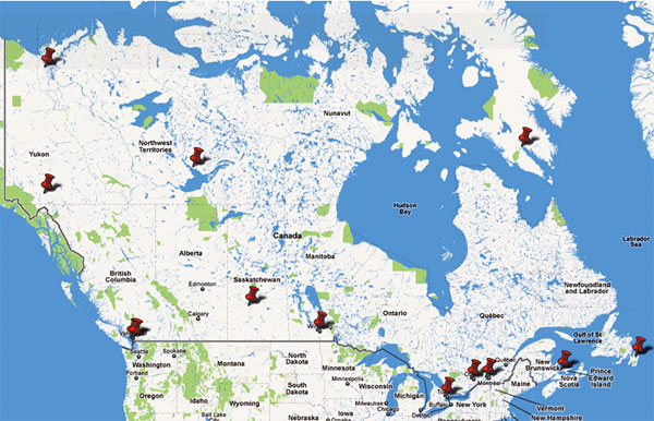 Map of in-person event locations for Our Health Our Future