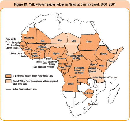 Figure 18. Yellow Fever Epidemiology in Africa at Country Level, 1950-2004