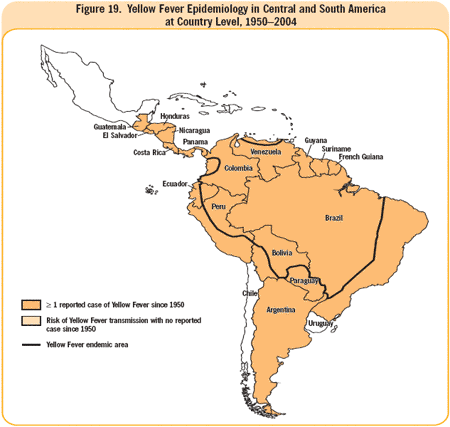 Figure 19. Yellow Fever Epidemiology in Central and South America at Country Level, 1950-2004