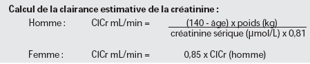 Calcul de la clairance estimative de la cr&eacute;atinine