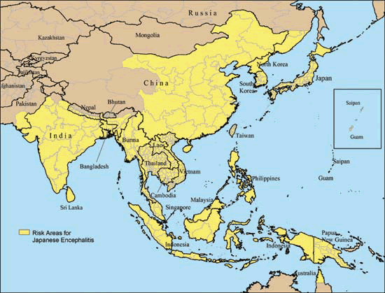 Risk areas for Japanese encephalitis